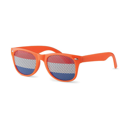 vista lateral de Gafas de plástico con bandera francesa en lentes