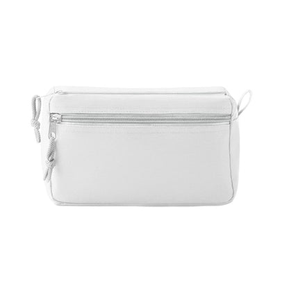 Neceser blanco con doble cremallera y dos compartimentos. 