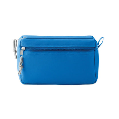 Neceser azul con doble cremallera y dos compartimentos. 