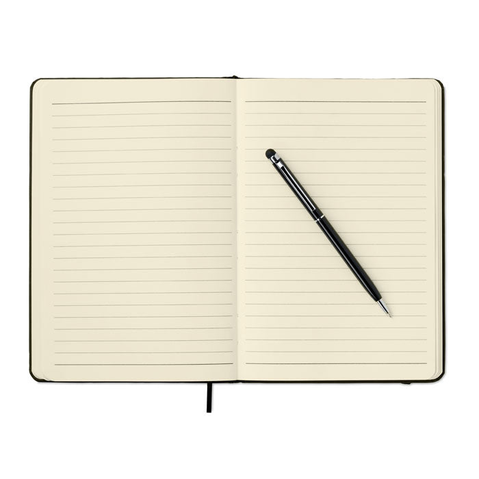 NEILO SET - Set de libreta con libreta A5 rayada y bolígrafo en una vista abierta.