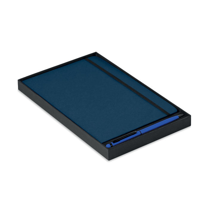NEILO SET - Set de libreta presentado en caja negra con libreta azul y bolígrafo a juego.