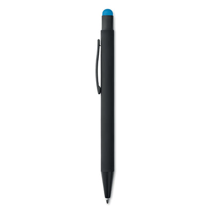 Bolígrafo de aluminio negro con puntero color azul