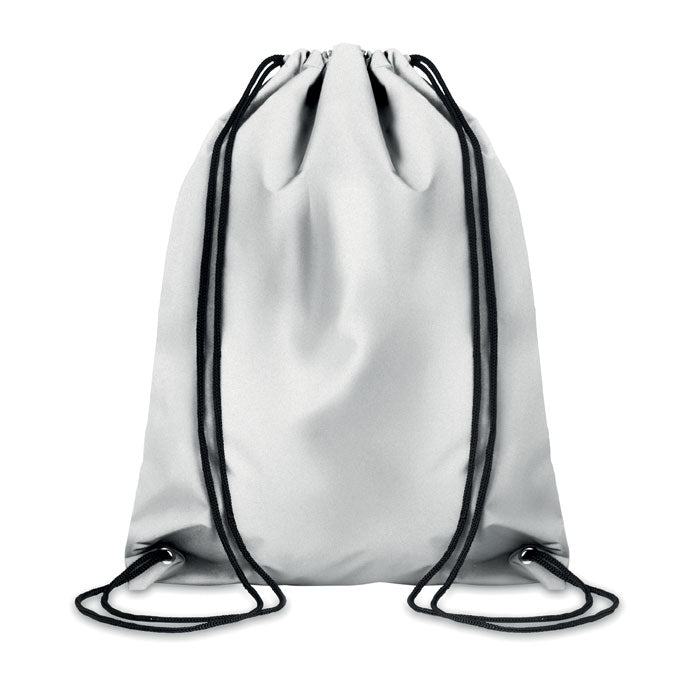 Bolsa  de cordones de poliéster reflectante gris con cordones negros 