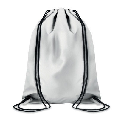 Bolsa  de cordones de poliéster reflectante gris con cordones negros 