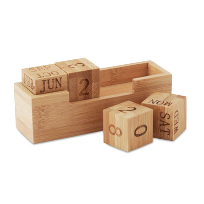 calendario de madera con caja