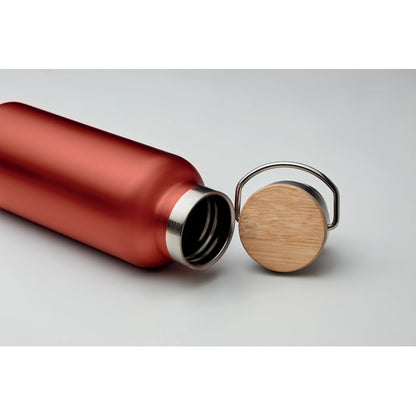 botella de acero rojo tumbada con tapa