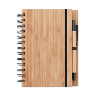 Libreta con espiral con cubiertas de bambú cierre goma negra