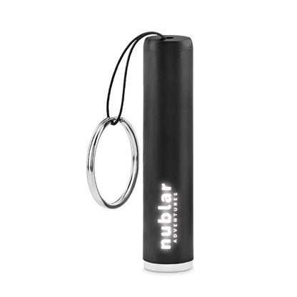 Llavero linterna pequeño de plástico negro personalizada con logotipo iluminado