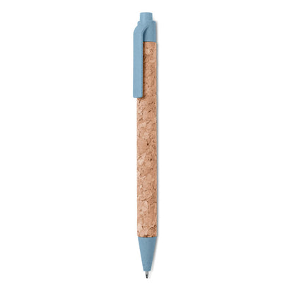 Boli de corcho con clip y pulsador azul