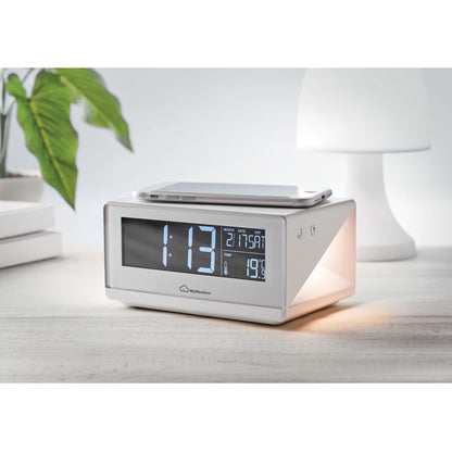  Base de carga inalámbrica con pantalla con reloj, luz nocturna, calendario y termómetro personalizada con logotipo