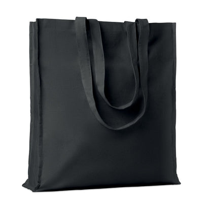 Bolsa de algodón de asas largas con fuelle y de color negro