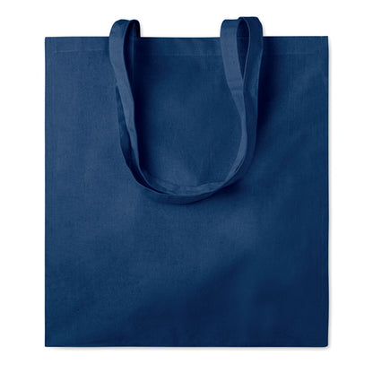 Vista frontal de bolsa totebag de tela azul oscuro 