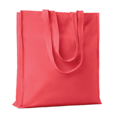 Bolsa de algodón de asas largas con fuelle y de color roja