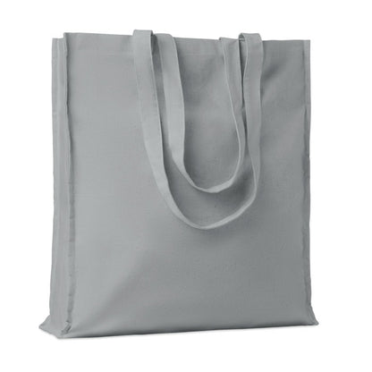 Bolsa de algodón de asas largas con fuelle y de color gris