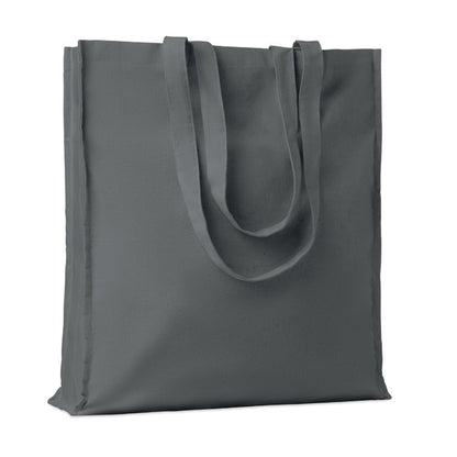 Bolsa de algodón de asas largas con fuelle y de color gris oscuro