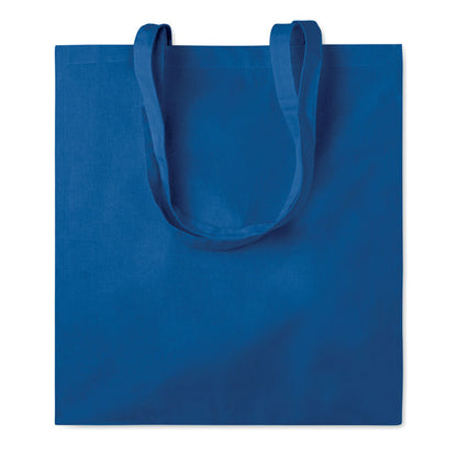 Vista frontal de bolsa totebag de tela azul 