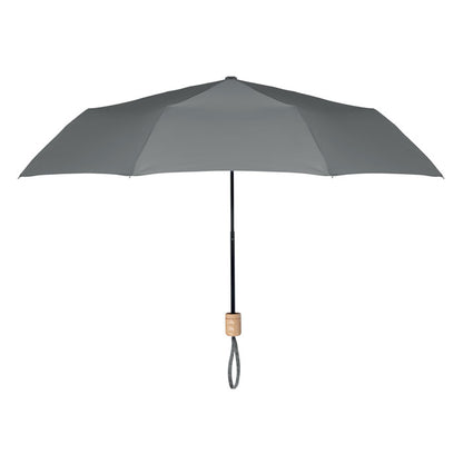 Paraguas gris plegable con mango de madera