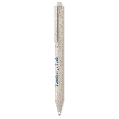 Bolígrafo beige de paja y plástico personalizado con logotipo