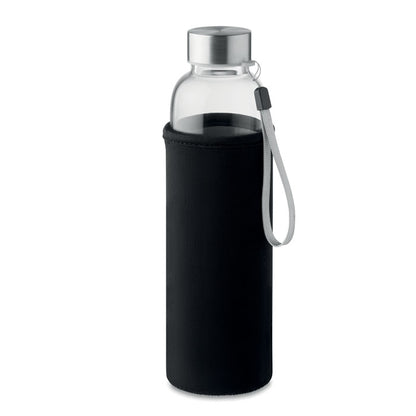 Botella de borosilicato con funda negra de neopreno