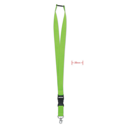 Lanyard verde lima de 25 mm con mosquetón y hebilla de cierre