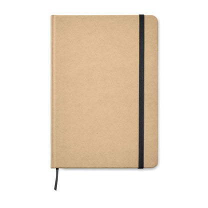 Libreta de cartón reciclado con marcapáginas y cierre goma negro