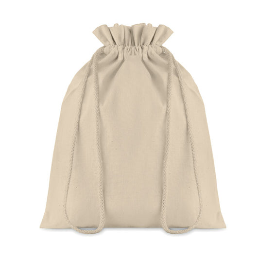 Bolsa saquito mediano de algodón con cierre de cordones color natural