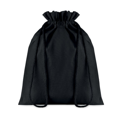 Bolsa saquito medaiano de algodón con cierre de cordones color negro