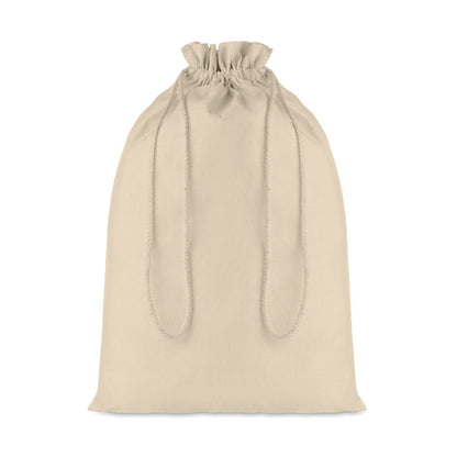 Saco grande de algodón beige natural con cierre de cordón