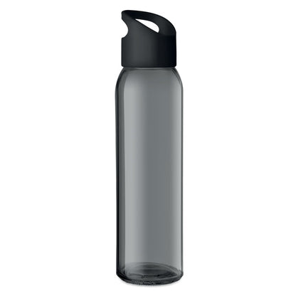 Botella gris de cristal con asa para colgar