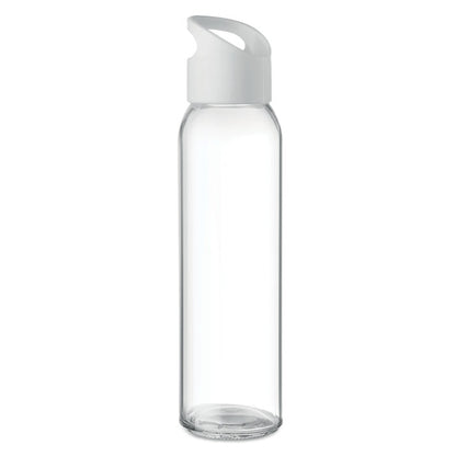 Botella blanca de cristal con asa para colgar