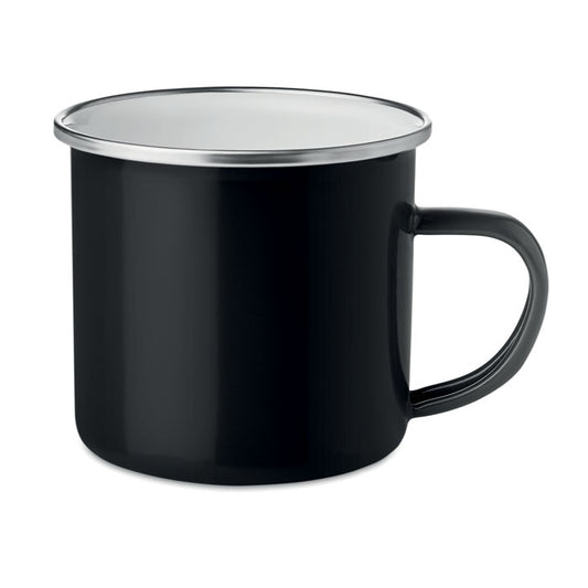 Taza de metal negro estilo vintage