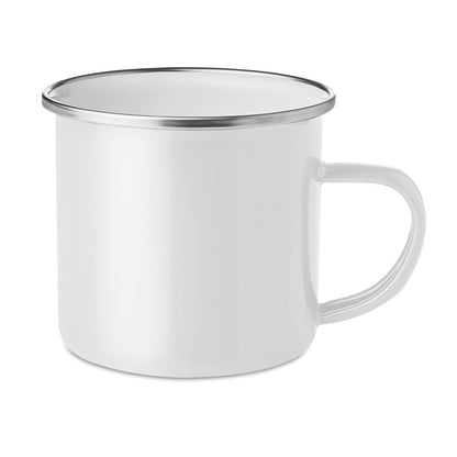 Taza blanca metálica de estilo vintage