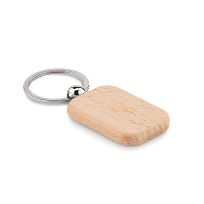 Llavero de madera rectangular y aro de metal