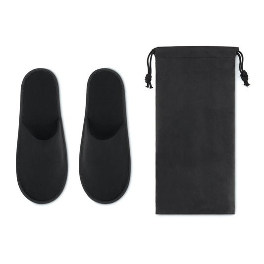 Zapatilas negras de hotel preentadas en bolsita individual