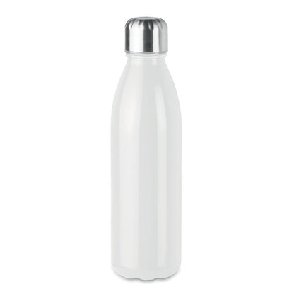 Botella de cristal blanca  con tapón de acero