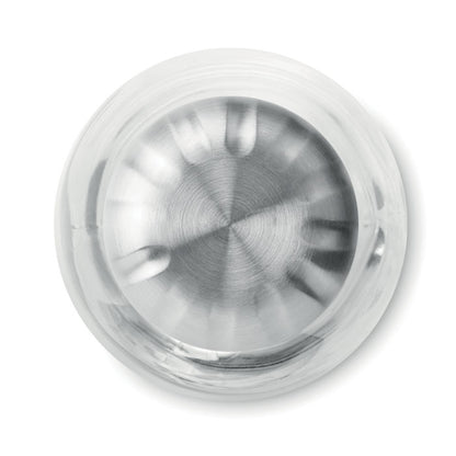 Vista superior de tapón de acero de botella transp.