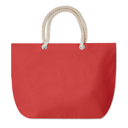 Bolsa roja de playa con asas beige de cordón