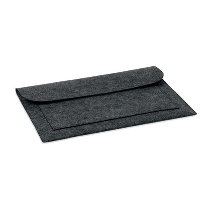 Portadocumentos de fieltro negro con cierre de velcro con solapa y bolsillo frontal