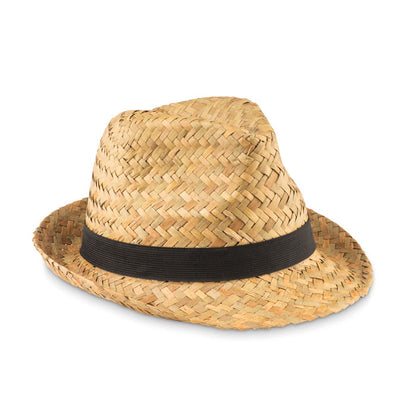 Sombrero de paja con ala y cinta negra