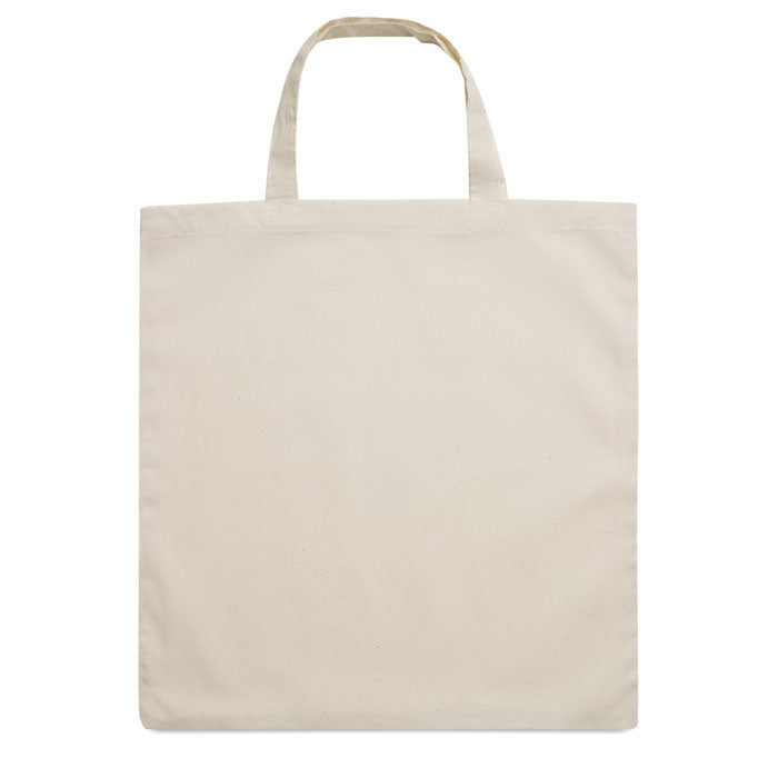 MARKETA + - Bolsa de algodón 140 gr/m² con asas cortas en color natural, ideal como bolsa de tela ecológica para jardín o compras.