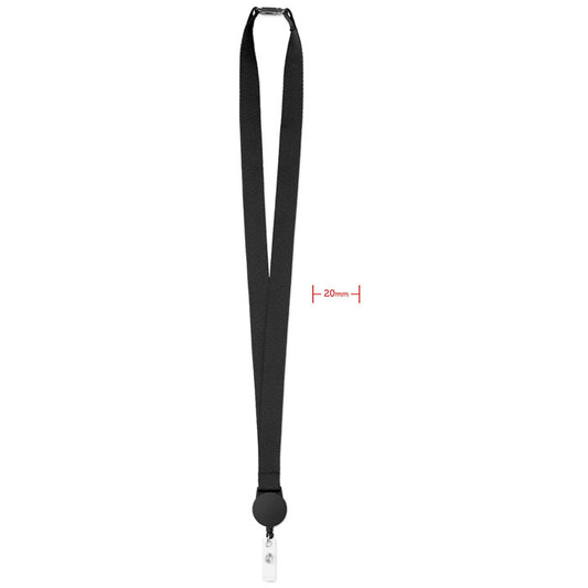Lanyard negro de 2 cm con accesorio para acreditaciones  y mosquetón