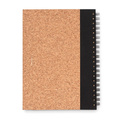 Parte trasera de libreta de tapa de corcho con espiral negra