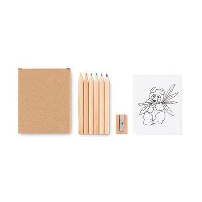 Juego de colorear con caja, dibujos y pinturas