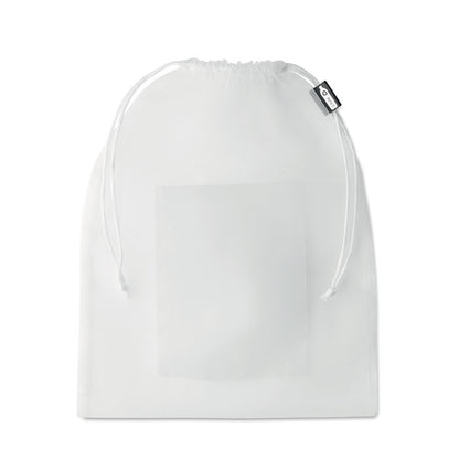 Bolsa tipo saco de rejilla blanca para verduras con bolsillo frontal