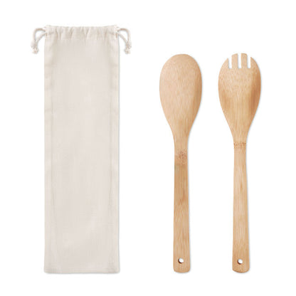 Cubiertos para ensalada de madera con funda de algodón