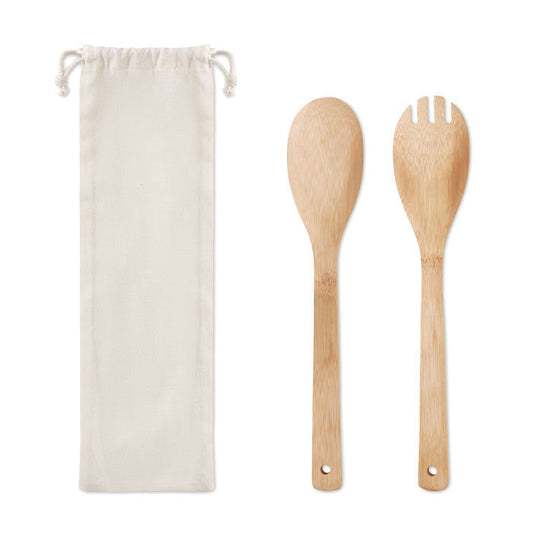 Utensilios para ensalada de madera con funda de algodón