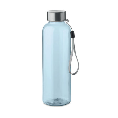 Botella RPET azul transparente con tapa y asa