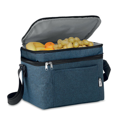 Nevera bolsa marino abierta con fruta en el interior