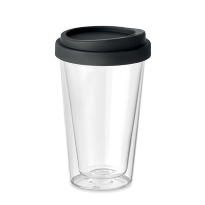 Vaso de borosilicato de doble pared con tapa de silicona negra