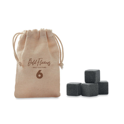 Set de cubitos de piedra y saquito de algodón personalizada con logotipo